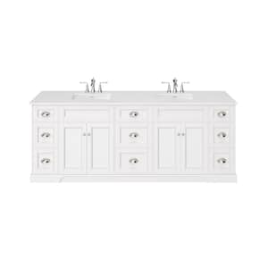 Epic 84 in. Double Sink White Bath Vanity with White Carrara Quartz Top (Assembled)