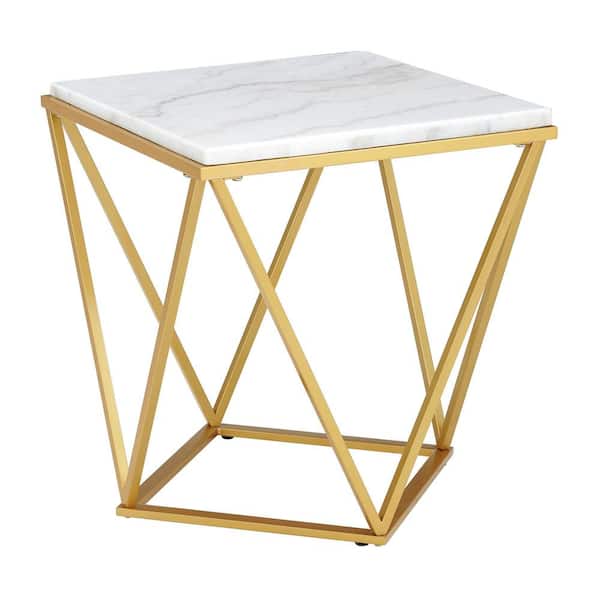 Picket House Furnishings Conner 22 in. Gold Round Marble End Table