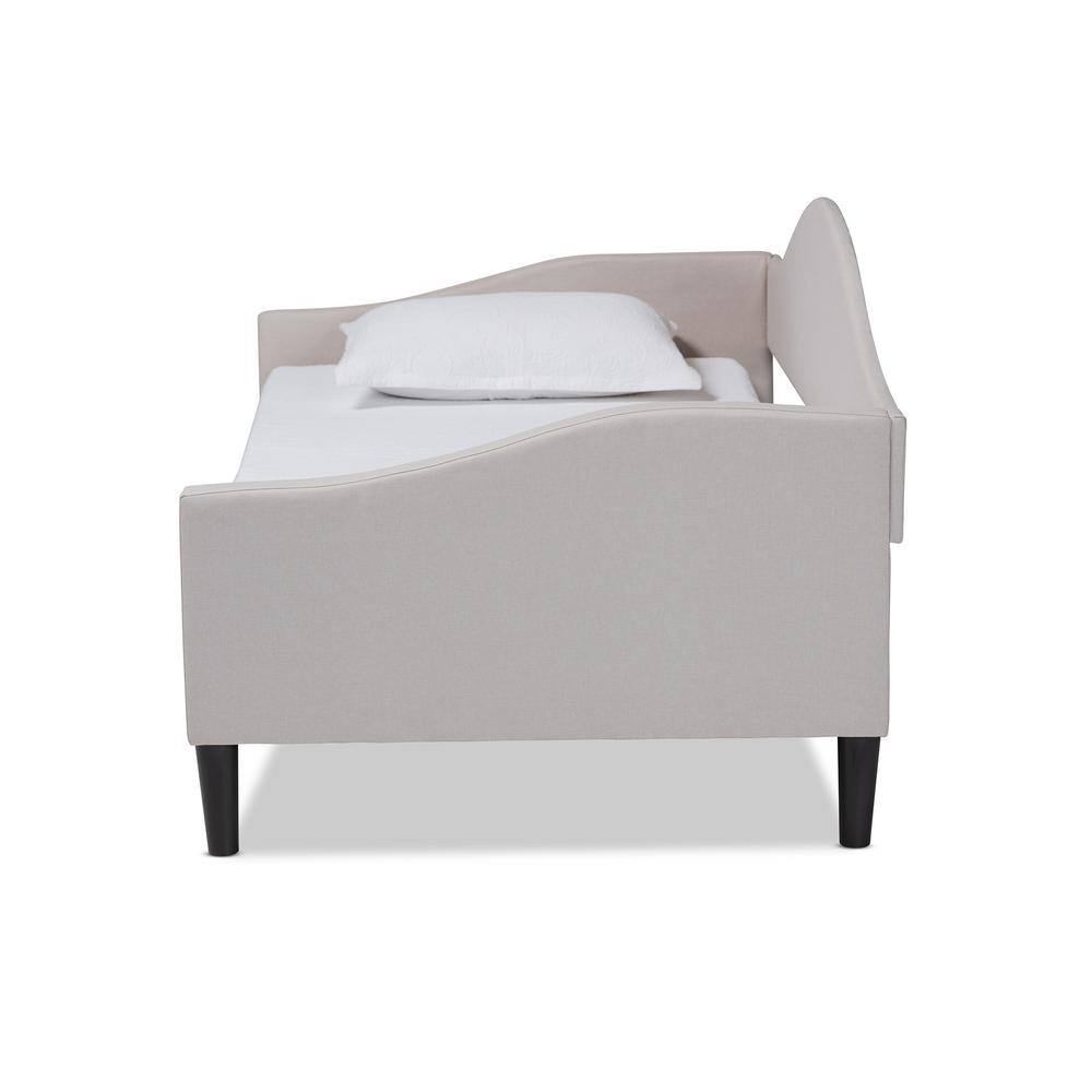 Elegant Twin Daybed with Tufted Beige Upholstery and Dark Brown Wood Frame