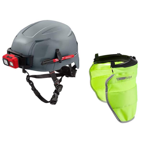 Milwaukee BOLT Gray Type 2 Class E Non-Vented Safety Helmet W/ BOLT Yellow High Visibility Mesh Sunshade with 50+UPF UV Protection