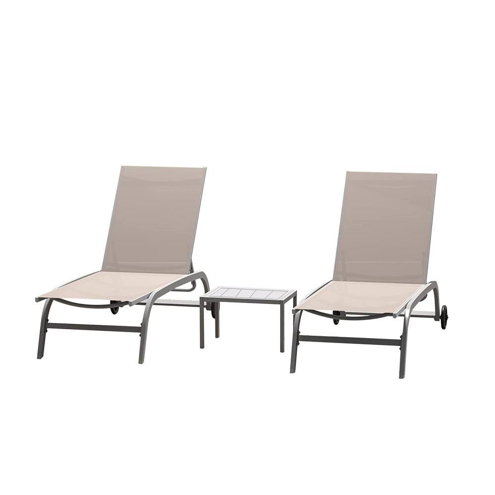 Sudzendf Khaki Chaise Lounge with Wheels, Outdoor Lounge Chairs with 5
