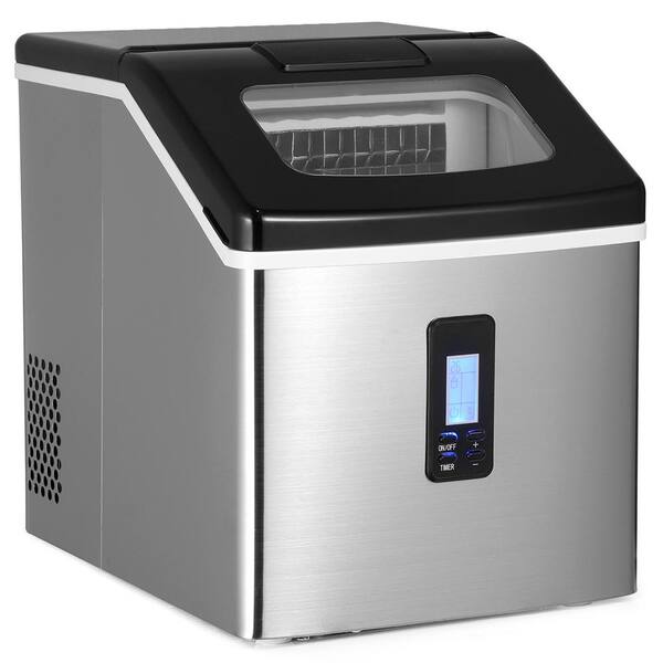 Elexnux 14.8 in. 40 lb. Portable Ice Maker in Stainless Steel NBHKICMDOE02  - The Home Depot