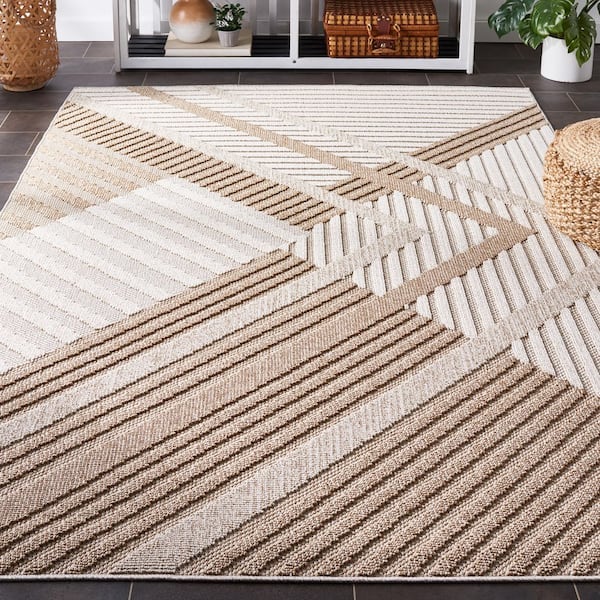 Global Beige/Light Beige 5 ft. x 8 ft. High-low Lines Indoor/Outdoor Area Rug