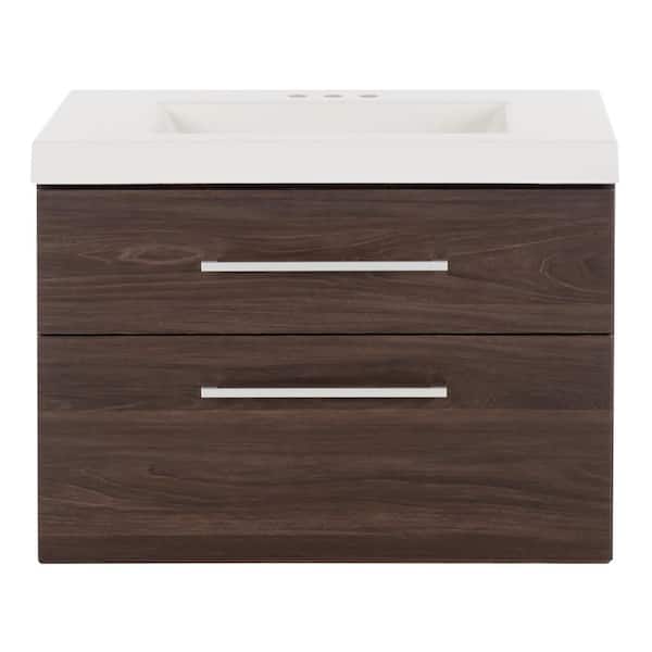 Larissa 31 in. Single Sink Elm Ember Floating Bath Vanity with White Cultured Marble Top (Assembled)