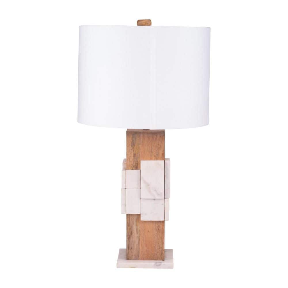 White Marble 18" Table Lamp with White Shade