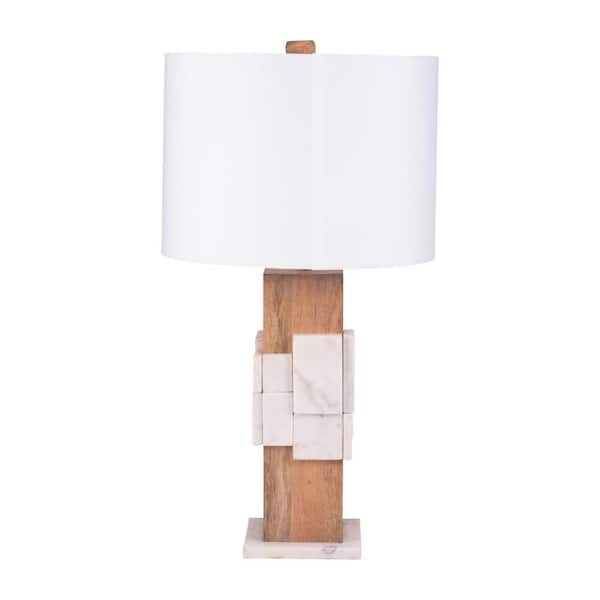 18 in. White Stone Bohemian Marble Table Lamp