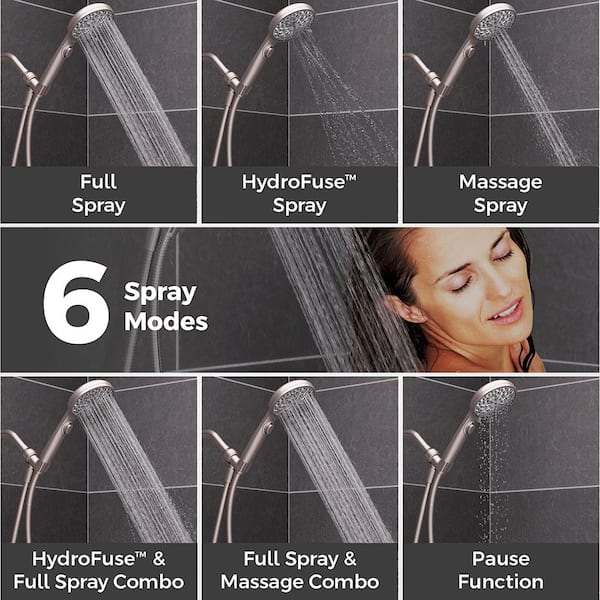 HydroFuse 6-Spray Wall Mount Handheld Shower Head 1.75 GPM in Spot Defense Brushed Nickel