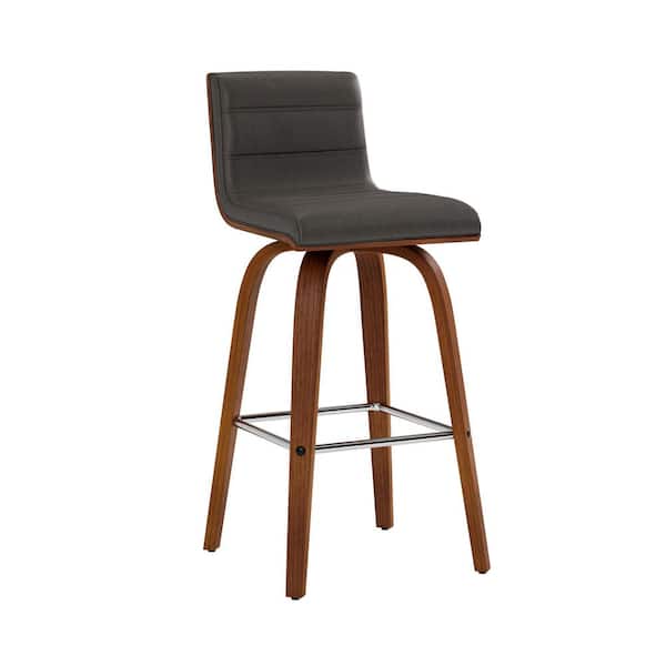 Vienna 26 in. Bar Stool in Walnut Wood with Grey Pu Upholstery