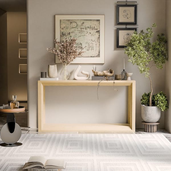 Polibi 59.84 in. Imitative Oak Rectangle Wood Top Console Table