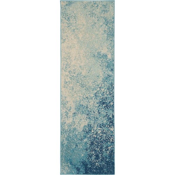 Nourison Passion Navy Light Blue 2 ft. x 6 ft. Abstract Contemporary Kitchen Runner Area Rug