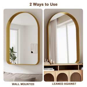 24 in. W x 36 in. H Arch Metal Deep Framed Wall Bathroom Vanity Mirror Gold