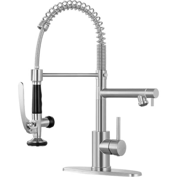 Brushed Nickel 20.47 in. H Pull Out Sprayer Kitchen Faucet with 360° Spout Swivel Commercial Kitchen Faucets