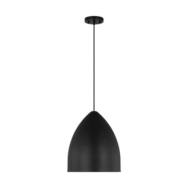 SCOTT LIVING Huron 75-Watt 1-Light Midnight Black Medium Pendant Light with Steel Shade and No Bulbs Included