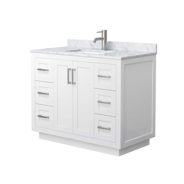 Wyndham Collection Miranda 42 in. W x 22 in. D x 33.75 in. H Single Sink Bath Vanity in White with White Carrara Marble Top