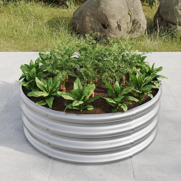 Silver 32 in. x 32 in. x 11 in. Round Galvanized Steel Raised
