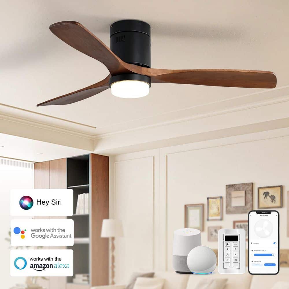 52 in. LED Indoor/Outdoor Standard Solid Wood Flush Mount Silver Ceiling Fan with Light Kits, Remote/APP Control price history on PriceWatchPro