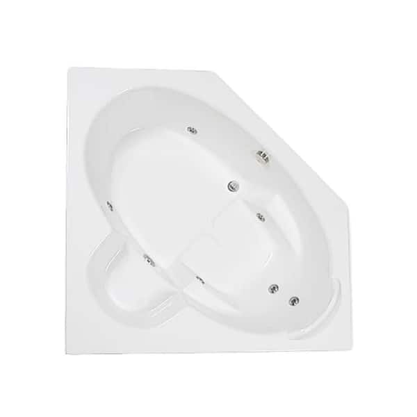 60 in. x 60 in. Acrylic Corner Drop-in Whirlpool Bathtub with Center Drain in Bone