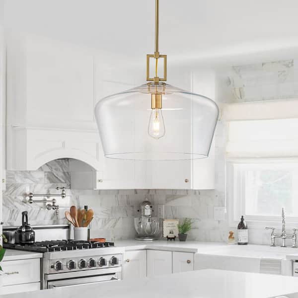 ZYZWMB Tallivor 18 in. 1-Light Brass Pendant Light with Clear