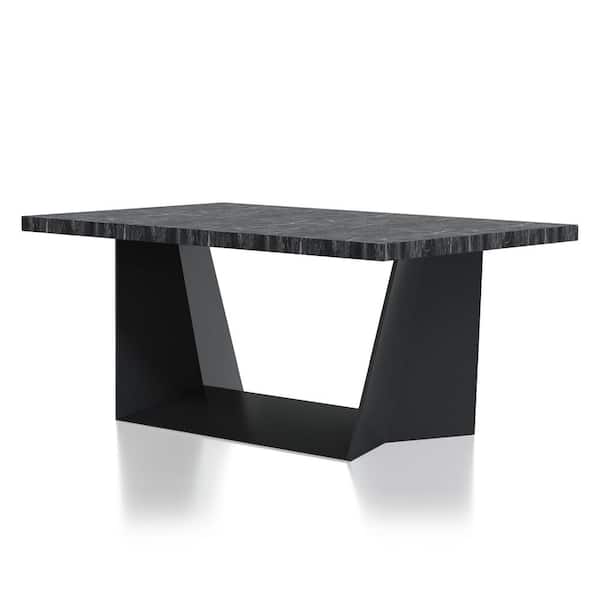 Furniture of America Calvert 70 in. Rectangle Gray and Black Marble Top Dining Table (Seats 6)