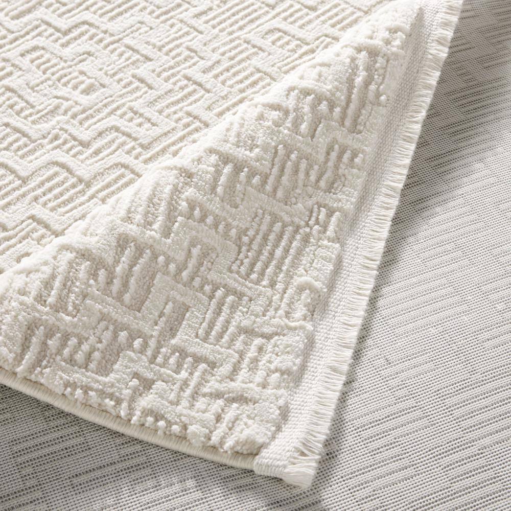 Ivory High-Low Textured Synthetic Runner Rug 1'9" x 7'2"