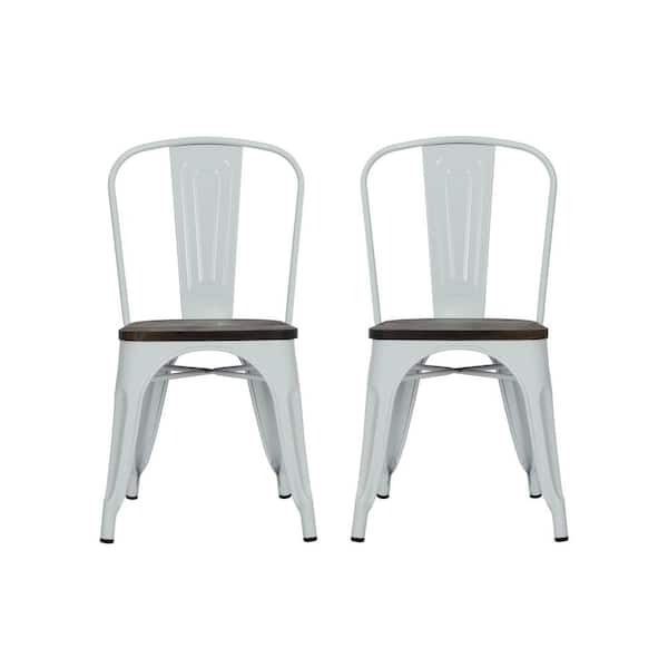 DHP Penelope White Metal Dining Chair with Wood Seat (Set of 2)