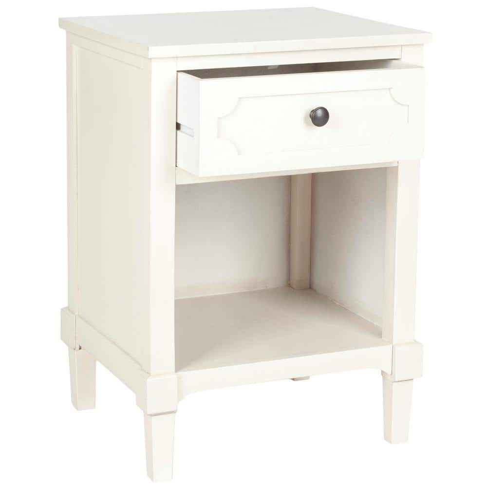 Transitional White Pine and Metal Storage Side Table