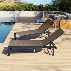 2-Piece Aluminum Adjustable Outdoor Chaise Lounge in Gray Brown