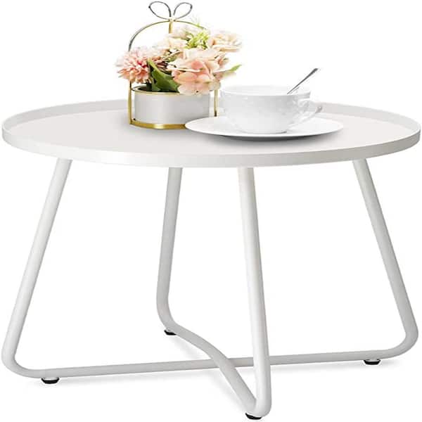 FAWEY TRED INC Round White Steel Side Table Outdoor End Table