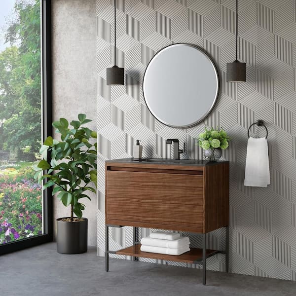 Mantova 35.4 in. W x 18 in. D x 36 in. H Single Bathroom Vanity Mid-Century Walnut with Engineered Composite Stone Top