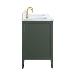 60 in. W x 22 in. D x 34 in. H Double Sink Bathroom Vanity Cabinet in Vintage Green with Engineered Marble Top in White