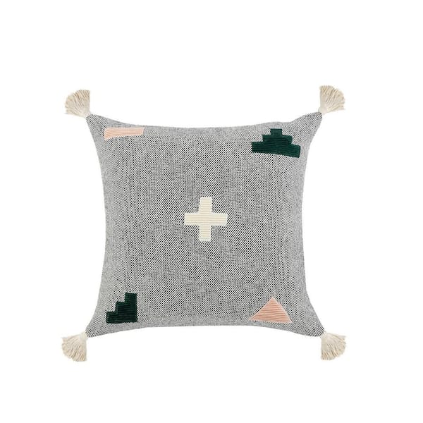 Unbranded Swiss Zeal Spanish Black Positive Sign Textures Tassels Poly-fill 20 in. x 20 in. Indoor Throw Pillow