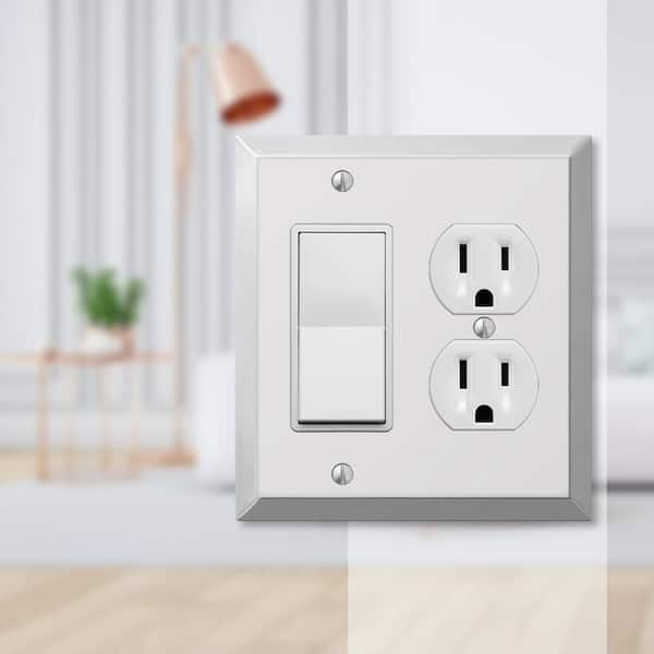 Metallic 2 Gang 1-Duplex and 1-Rocker Steel Wall Plate - Polished Chrome
