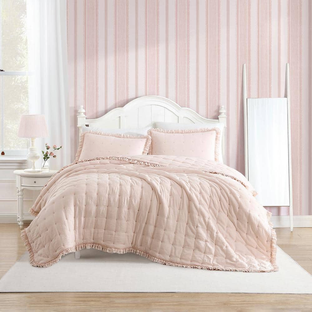 Laura Ashley Wisteria 3-Piece Pink Floral Plush Microfiber Full/Queen Comforter  Set USHSA51125349 - The Home Depot