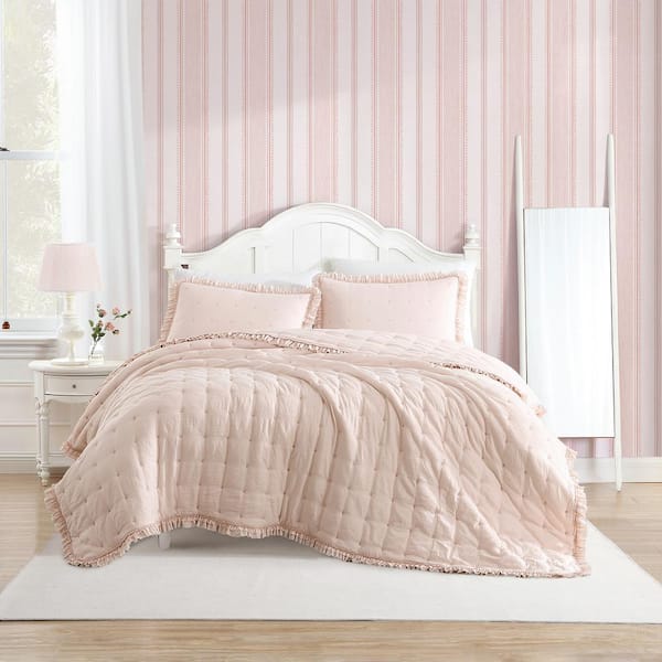 Laura Ashley Hailee 3-Piece Pink Microfiber Full/Queen Quilt Set