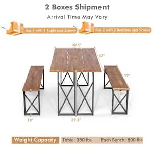 3 -Piece Acacia Wood Outdoor Dining Set Table Bench Set with 2 in. Umbrella Hole