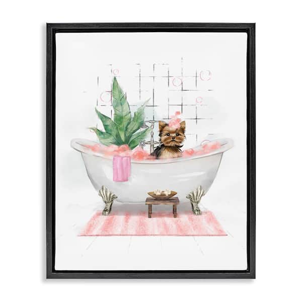 Stupell Industries Glam Pup in Tub by Ziwei Li Black Floater Frame Animal Graphic Art Print 31 in. x 25 in.