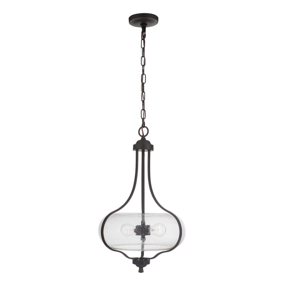 Serene Espresso 2-Light Pendant with Clear Seeded Glass and Polished Nickel