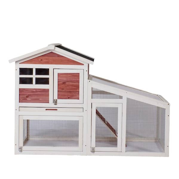 maocao hoom 2-Tiers Wooden Small Animals House Pet Rabbit Hutch Chicken Coop with Run Play Area