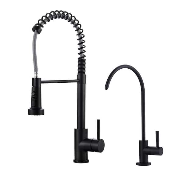 Single Handle Pull-Down Sprayer Kitchen Faucet, Kitchen Faucet with Direct Drinking Water Faucet in Matte Black