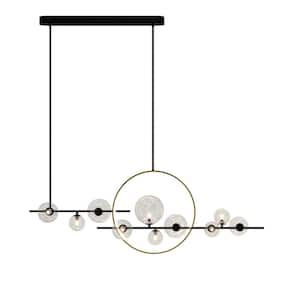 56.33 in. Black 10-Light Sputnik Island Linear Pendant Light with Globe Glass Shades