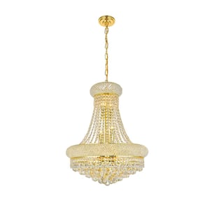 Timeless Home 20 in. L x 20 in. W x 26 in. H 14-Light Gold Transitional Chandelier with Clear Crystal