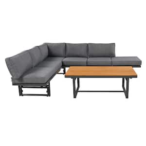 3-Piece Metal Outdoor Sectional with Adjustable Seating, Coffee Table and Grey Cushions for Patio, Garden and Backyard