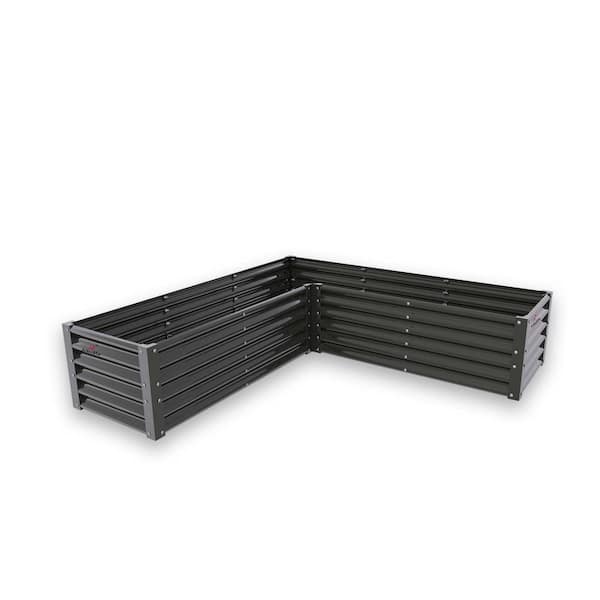 Sudzendf 74x74x18 in. Quartz Grey Metal L-Shaped Outdoor Raised Garden Beds, Planter Box for Planting Vegetables Flowers Herb