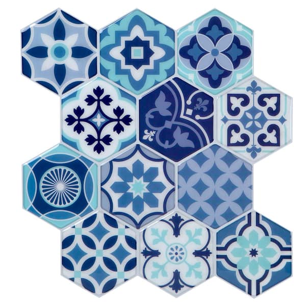 SIMPLIFY 10.2 in. x 10.2 in. Moroccan Blues PVC Peel and Stick Tile (2.75 sq. ft./4-Pack)