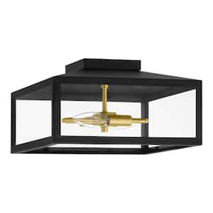 Marion 12 in. 2-Light Black Outdoor Flush Mount Ceiling Light with Clear Glass Shade