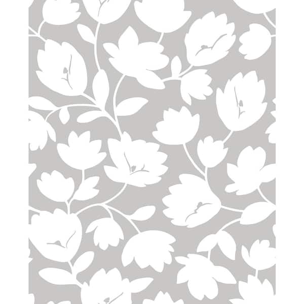 A-Street Prints 8 in. x 10 in. Matilda Grey Floral Wallpaper Sample