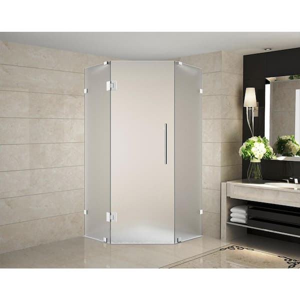 Aston Neoscape 36 in. x 36 in. 72 in. Completely Frameless Hinged Neo-Angle Shower Enclosure with Frosted Glass in Chrome