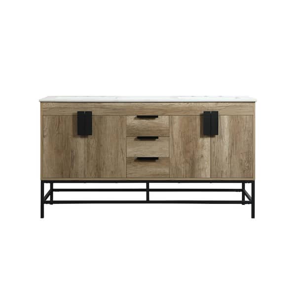 Unbranded Timeless Home 60 in. W x 22 in. D x 33.5 in. H Bath Vanity in Natural Oak with Ivory White Engineered Stone Top