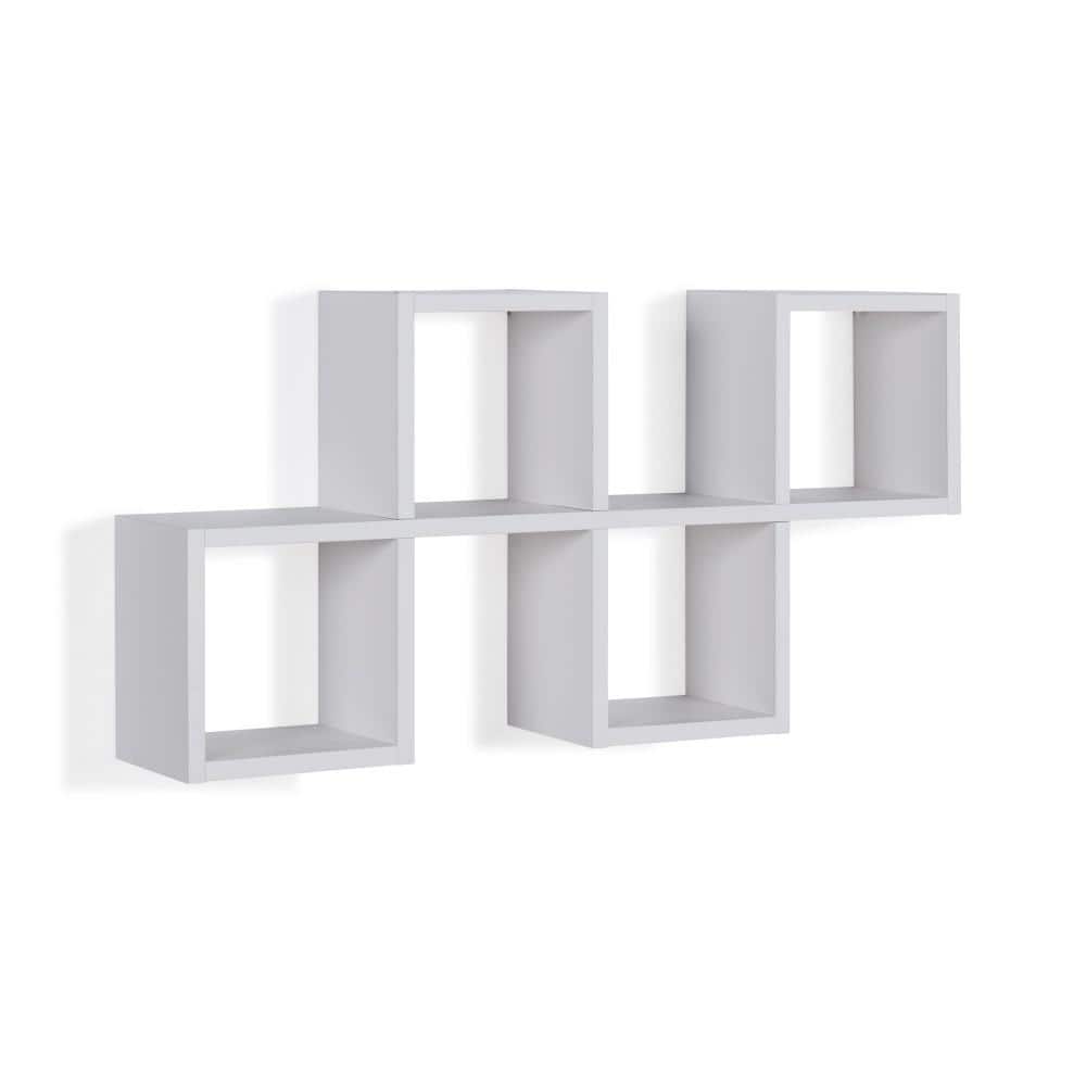 Minimalist White Wood Floating Cube Wall Shelf - Versatile Display