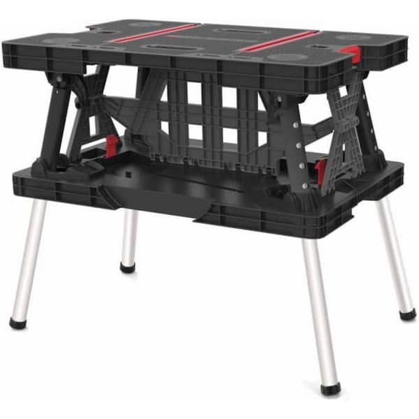 33 in. W x 21.5 in. D Resin Worktop Portable Black  Folding Workbench with Integrated Handles